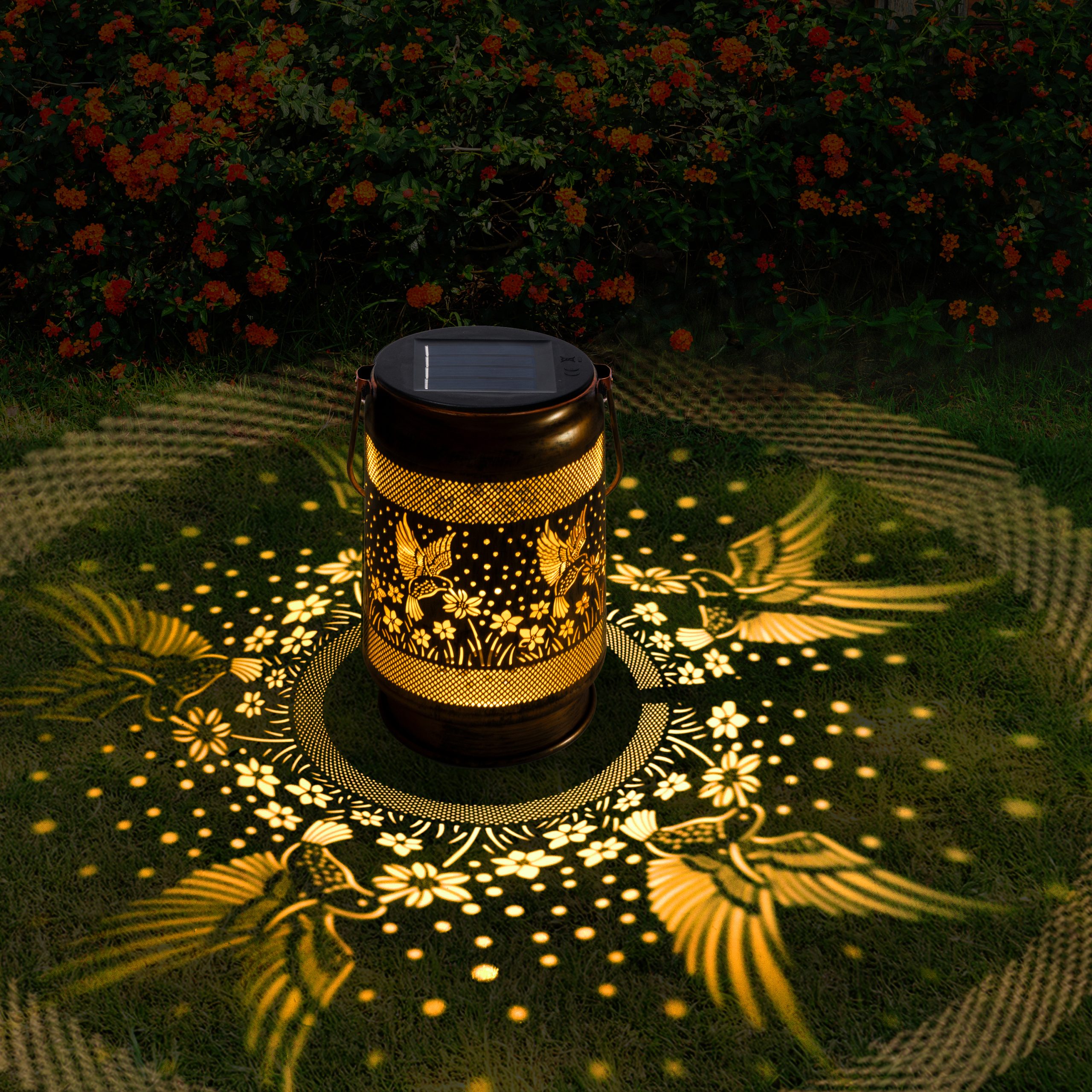 Hummingbird outdoor solar lantern